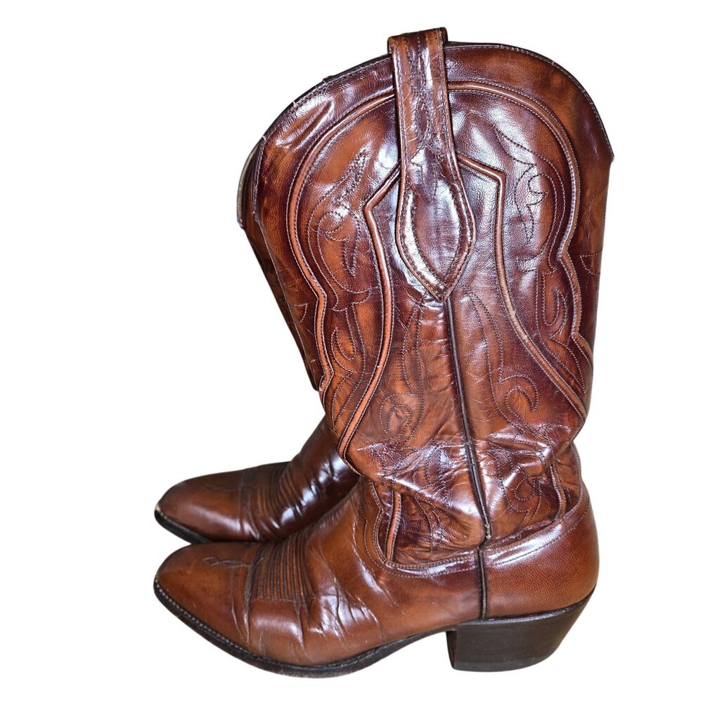 Vintage 90s Dan Post 6533 Made in Spain Cowboy Boots Brown Cherry Mens 10 B - Picture 2 of 8